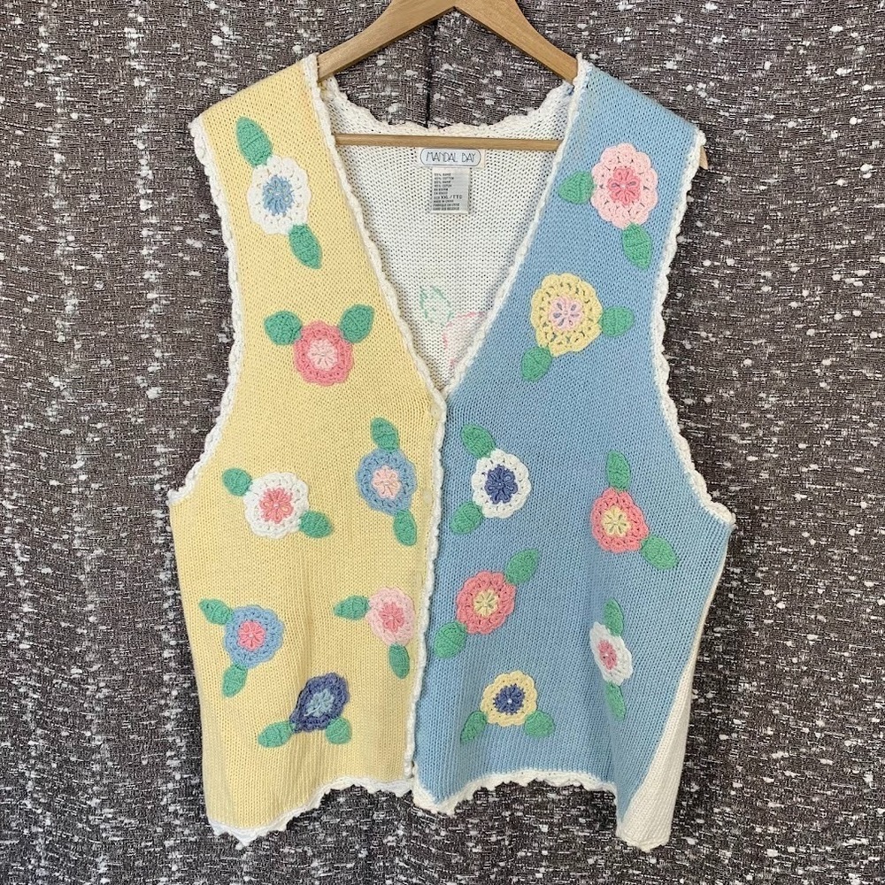Vintage Mandal Bay Knit Vest‎ Floral Pastel Cottagecore Women's XXL
